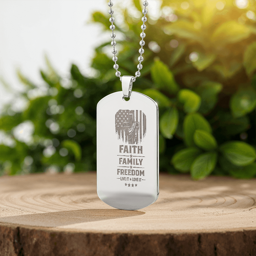 Faith • Family • Freedom Patriotic Dog Tag Necklace